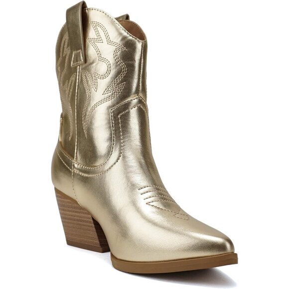 Blazing Ankle Boot Women Gold Pointe Toe Low Heel - Picture 4 of 4